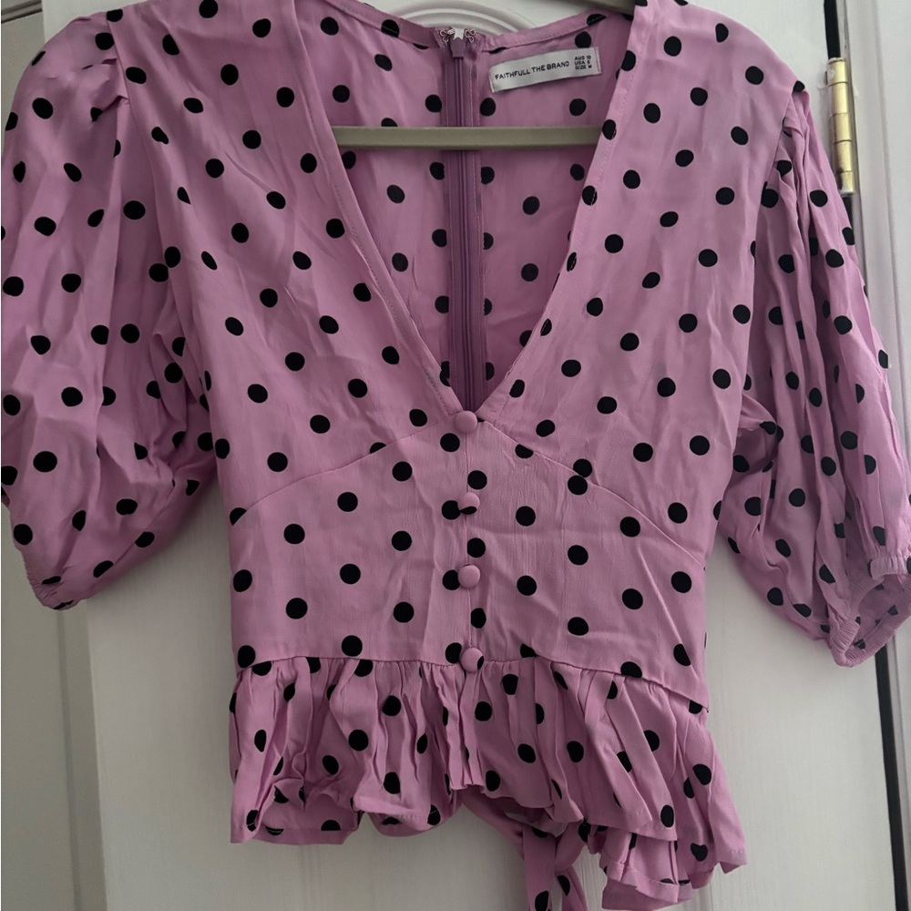 Faithfull the Brand Pink Polka Dot Blouse